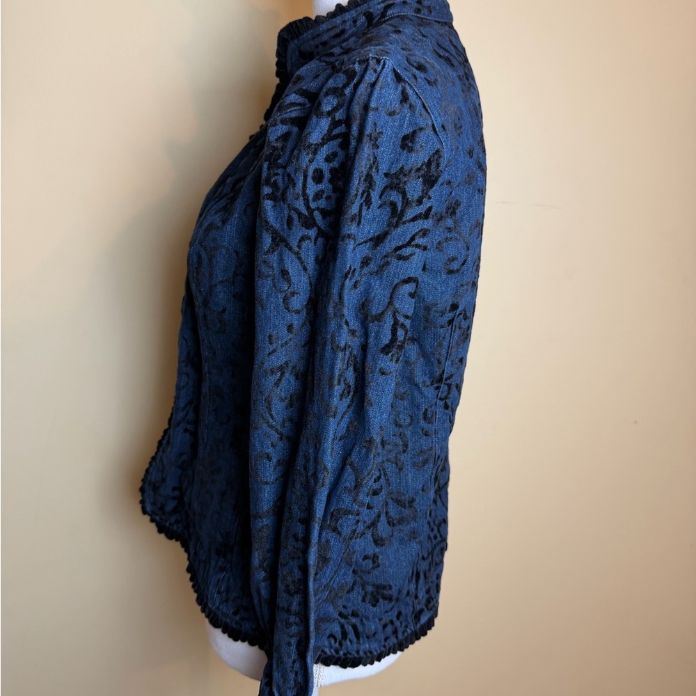 Chico’s Jacket Women's size 1 Blue and Black denim Hook and Eye closing - Picture 3 of 11